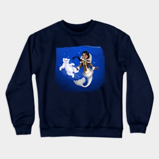 Arctic Mermaid Swimming with a Polar Bear Cub Crewneck Sweatshirt